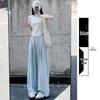 Women's Summer 2024 Ice Silk Wide-Leg Pants - White Textured Casual Petite Style
