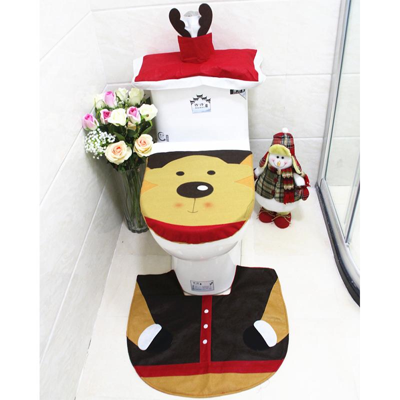 

3pcs Set Christmas Elk Toilet Seat Cover Rug Set Decortions for Home Bathroom Ornament