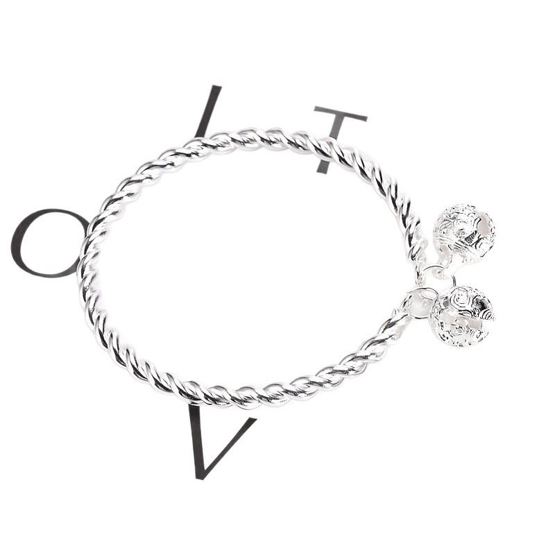 Ancient Style Bell Bracelet: Twisted Wire Bangle with Double Palace Bells for Women & Couples
