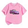Cute Purple Cartoon Racing Car Print Kids T Shirt 100% Cotton Crew Neck Short Sleeve Tops for Boys Girls Casual Soft Breathable Summer Comfortable Dai