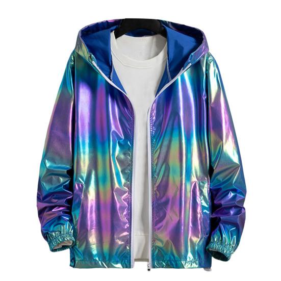 Men Windbreaker Jacket Gradient Colorful Ultra Thin Long Sleeve Elastic Cuff Coat Hooded Sun Protection Jacket Sunscreen Clothing