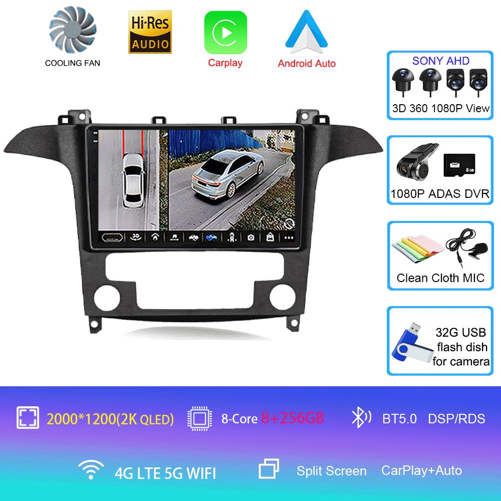 Android14 Video Player Carplay Auto For Ford S Max S-MAX 2007 2008 2009 2010 2011 - 2015 Multimedia Car Radio WIFI+4G DSP Stereo