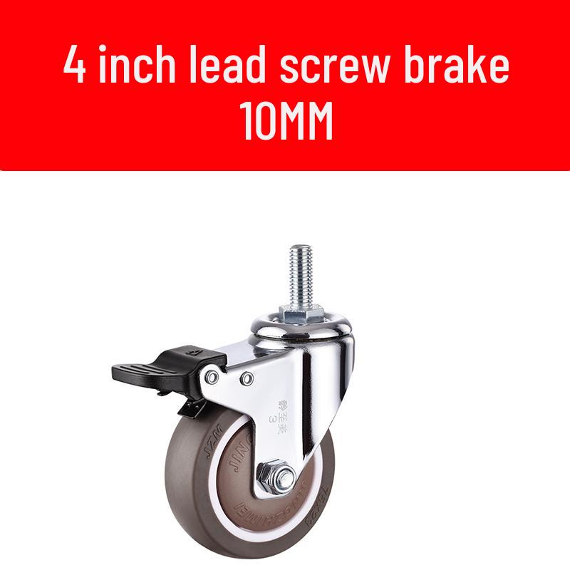 Rueda giratoria de goma universal con freno y rodamiento silencioso - Rosca M6/M8/M10/M12, Rodillo blando