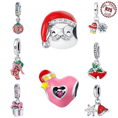 S9 Sterling Silver Charm Accessories Christmas Theme Santa Bells Diy Bracelet Necklace Jewelry