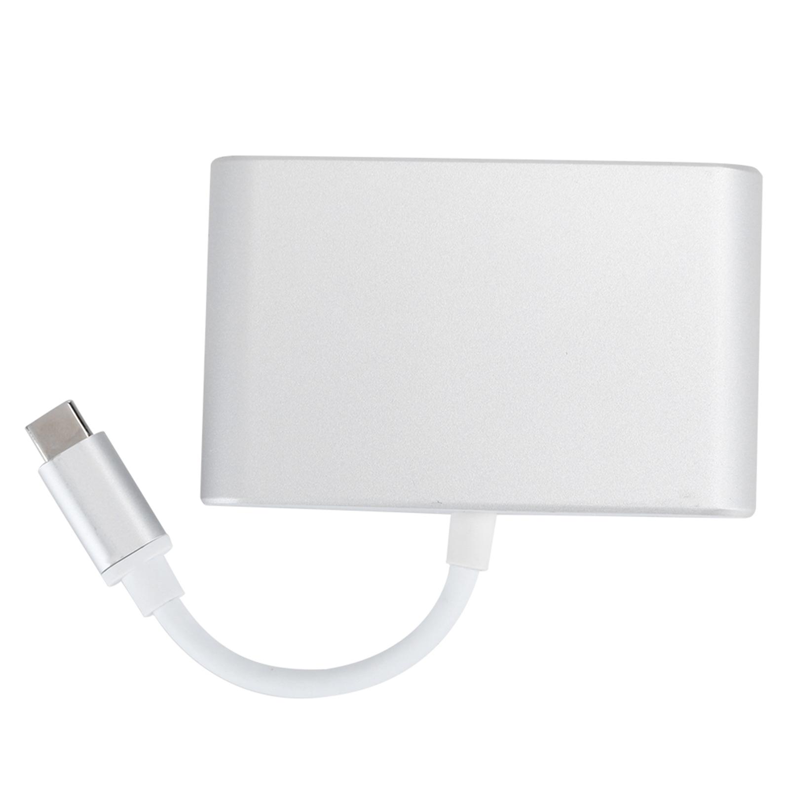 

USB 3.1 Многопортовый Адаптер TypeC в VGA Конвертер 3 в 1 Кабель Адаптер Питания Серебряный