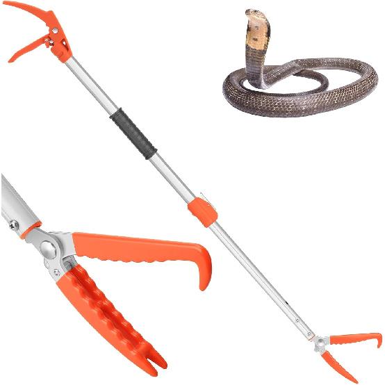 Kalkal 60" Snake Grabber Tool, Professional Aluminum Alloy Telescopic Rattle Snake Tongs, Reptile Grabber Snake Catcher Wide Jaw Pick-up Handling