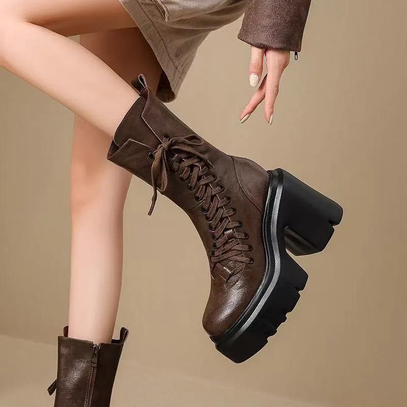 Fashion Small and Super High-heeled Women's 2025 New Platform Heightened Mid-leg Boots Fashion Boots