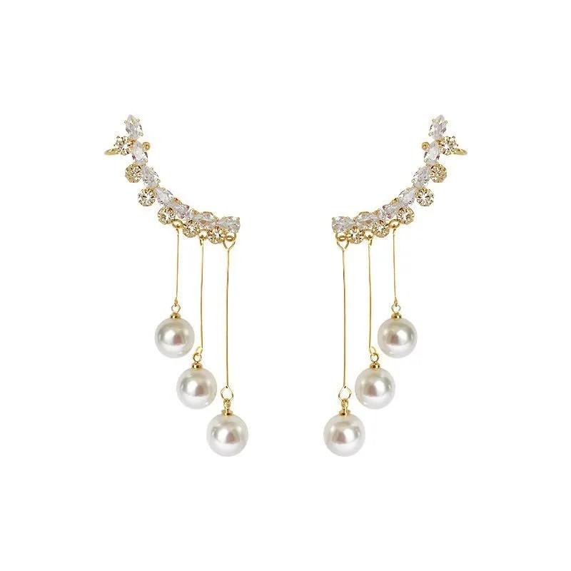 

Модные длинные корейские серьги-гвоздики с жемчугом и кисточками, длинные серьги с жемчугом One Size золотой