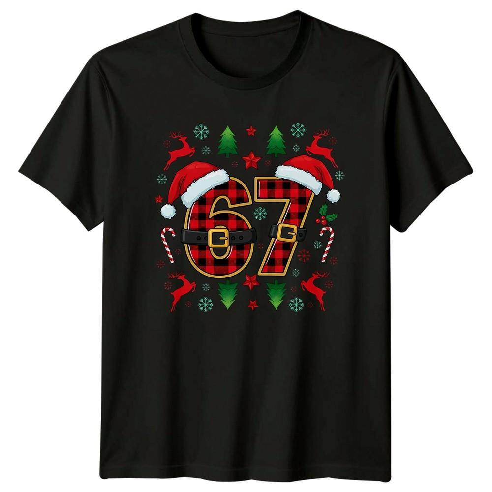 Six Seven 67 Christmas Plaid Santa Holiday Unisexs Unisexs Graphic Tee