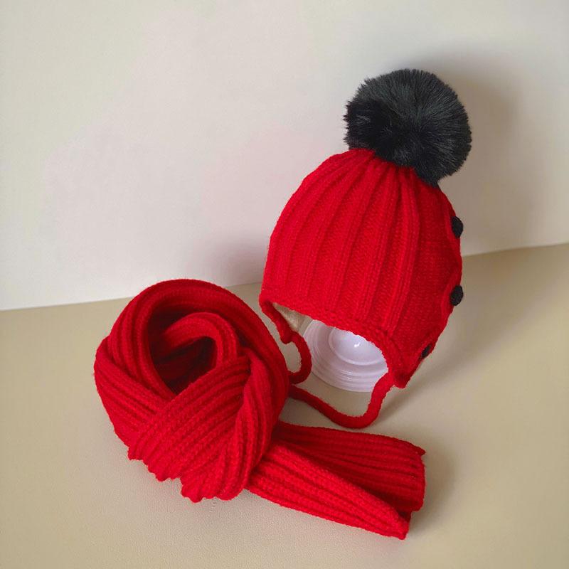 Children's Hat and Scarf Two-piece Korean Style Baby Suit Warm Autumn and Winter Baby Knitted Hat for Boys and Girls In Winter