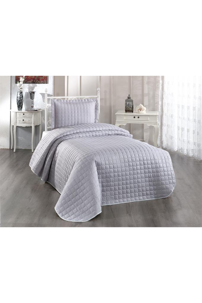 Colcha Queen Estiva Acolchoada 2 peças, Colcha 180x240 com Fronha, Tecido de Algodão, Tamanho Único Cinza