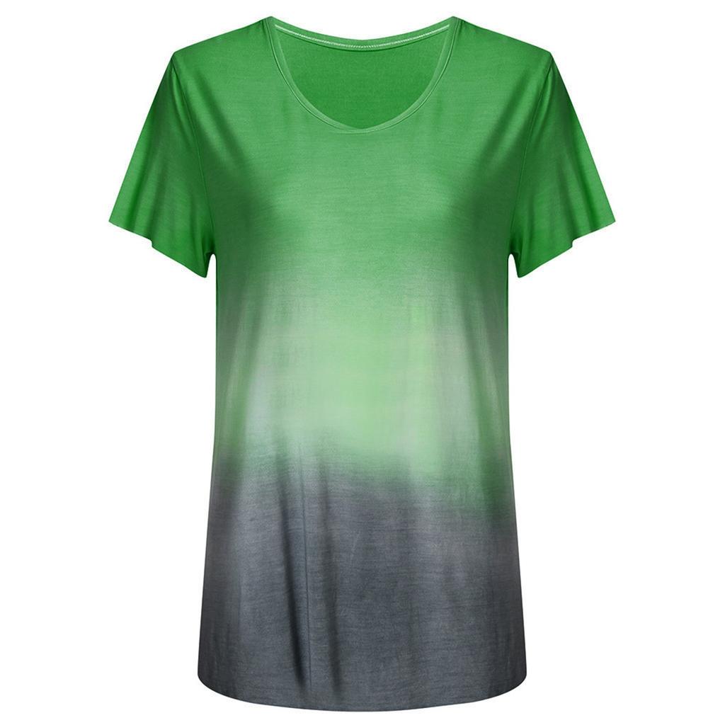Women's Casual  Gradient Color Short Sleeved T-Shirt Tunic Blouse Tops