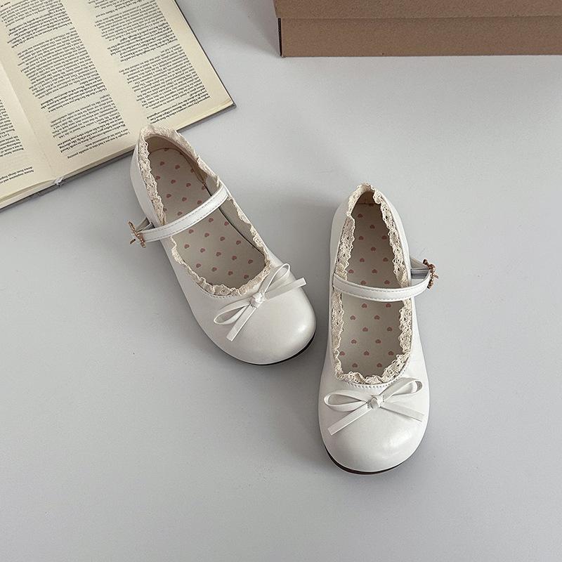Lolita cute bow women's single shoes spring fashion flat leather shoes round head versatile cute Mary Jane shoes