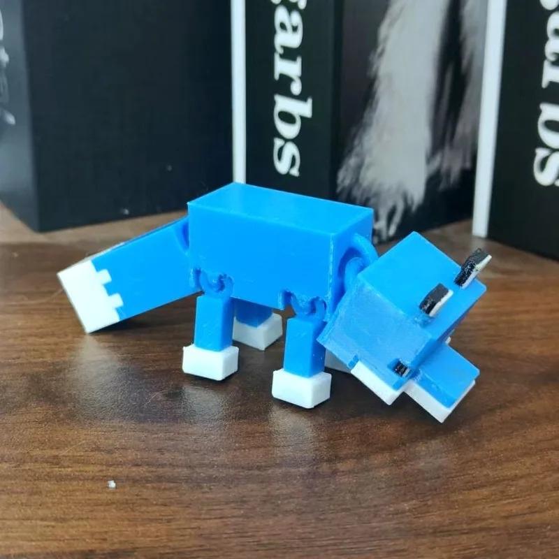 3D Printed Blue Fox-shaped Figurine Pet Figurines Collection Toys Action Figurines Ornament Ornaments Decor Kids Gift