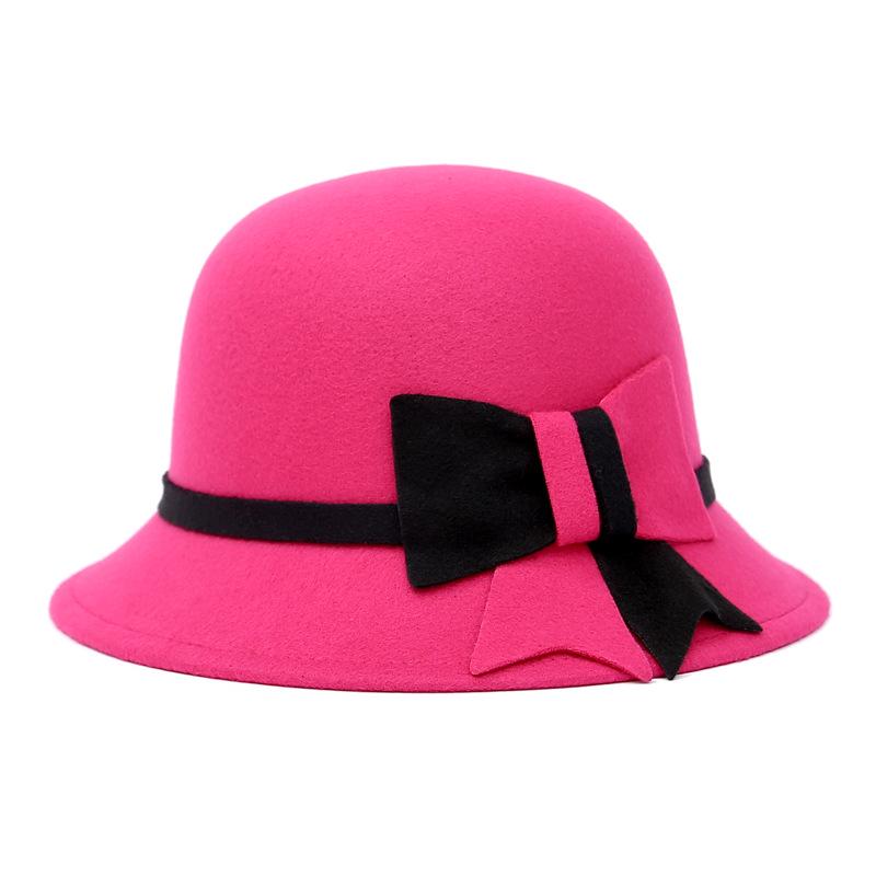 Korean Elegance: Women's Autumn/Winter Warm Felt Fedora with Striped Bow