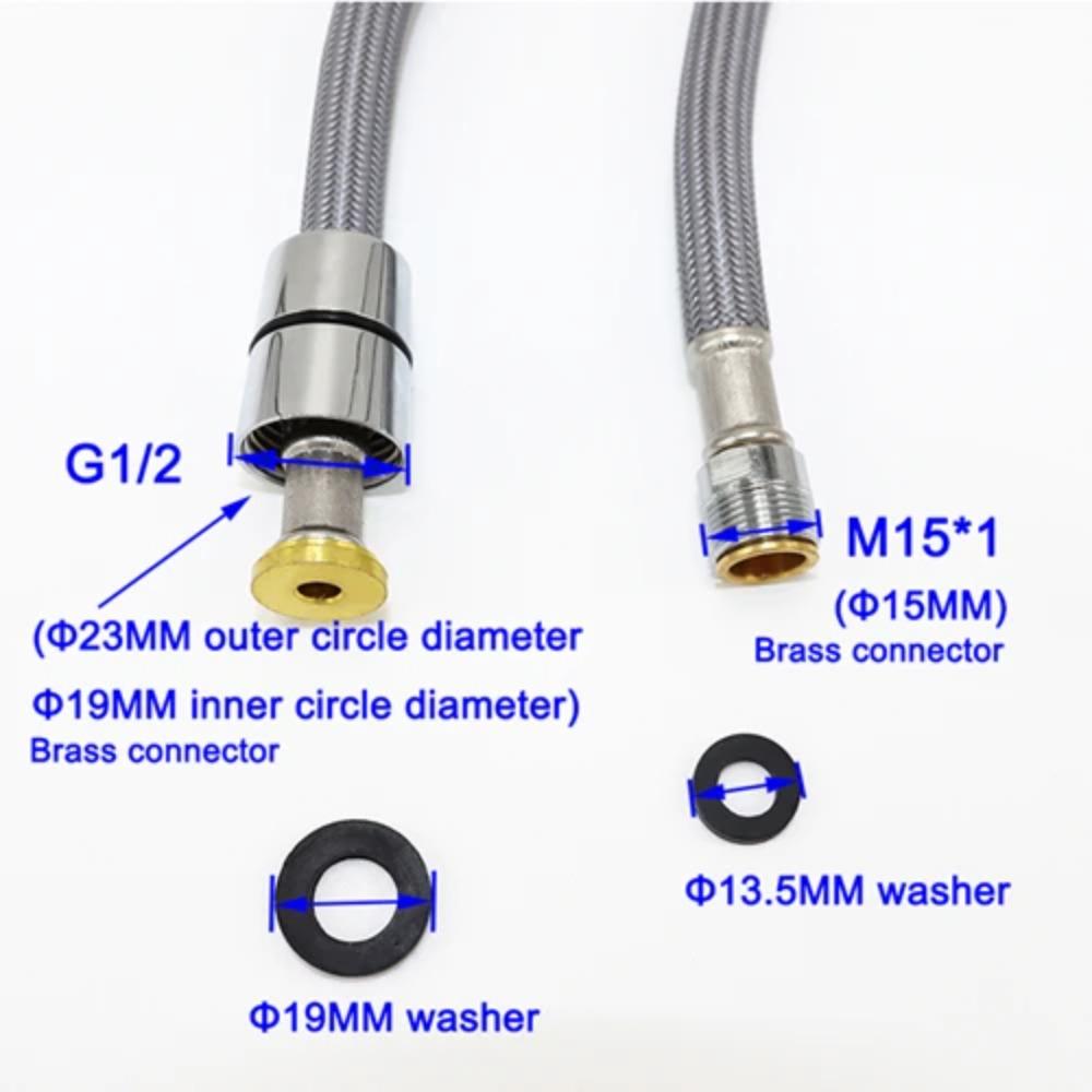 50cm/60cm/85cm F1/2 M15*1 Nylon Braided Flexible Water Hose For Kitchen Pull Out Faucet Hose Spinning Tube Black Gray Plumbing