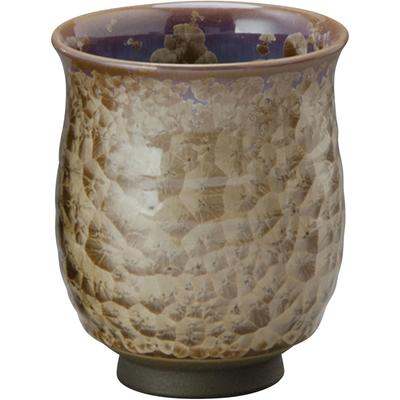 Kyoto-yaki Kiyomizu-yaki Teacup, Large, Approx. 8cm, Flower Crystal Design, Gray-Brown, Made In Japan, KTA554-01