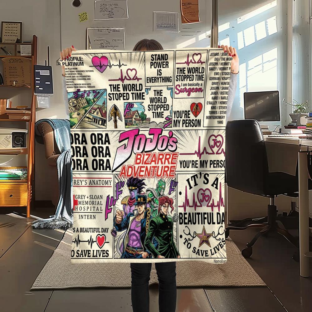 1 Stück Jojo's Bizarre Adventure Gemusterte Flanelldecke Geeignet für Alle Jahreszeiten Für Heimdekoration Wärme Und Komfort Geschenke Weihnachtsgeschenk