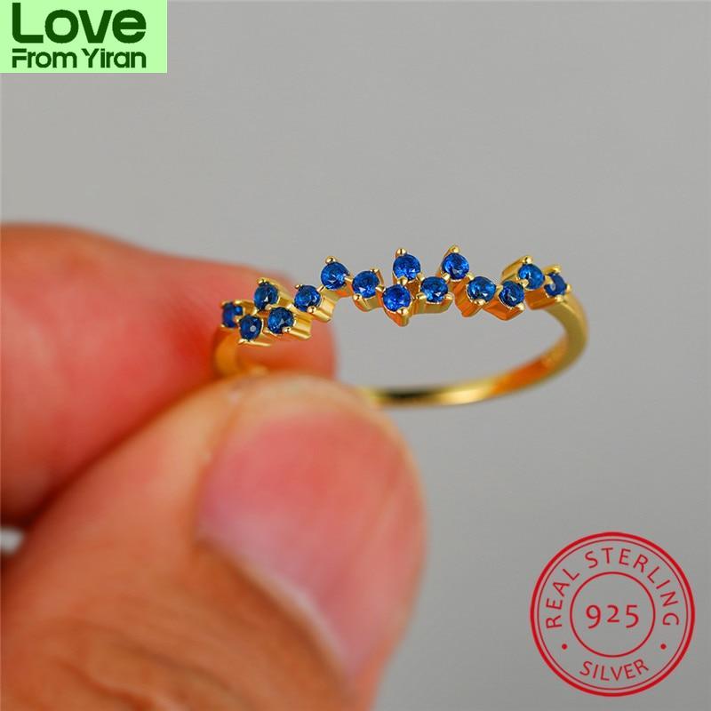  Color Women Rings Yellow Gold Tone Minimalist Thin Rings Blue Cubic Zircon Bridal Party Event Wedding Occasion Bands Stacking