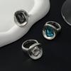 18K Silver Plated Irregular Gemstone Ring Set, Stainless Steel Block Shaped Fluid Shaped Ring, Women's Art Jewelry