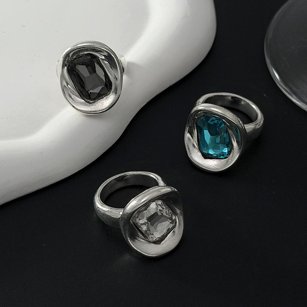 18K Silver Plated Irregular Gemstone Ring Set, Stainless Steel Block Shaped Fluid Shaped Ring, Women's Art Jewelry