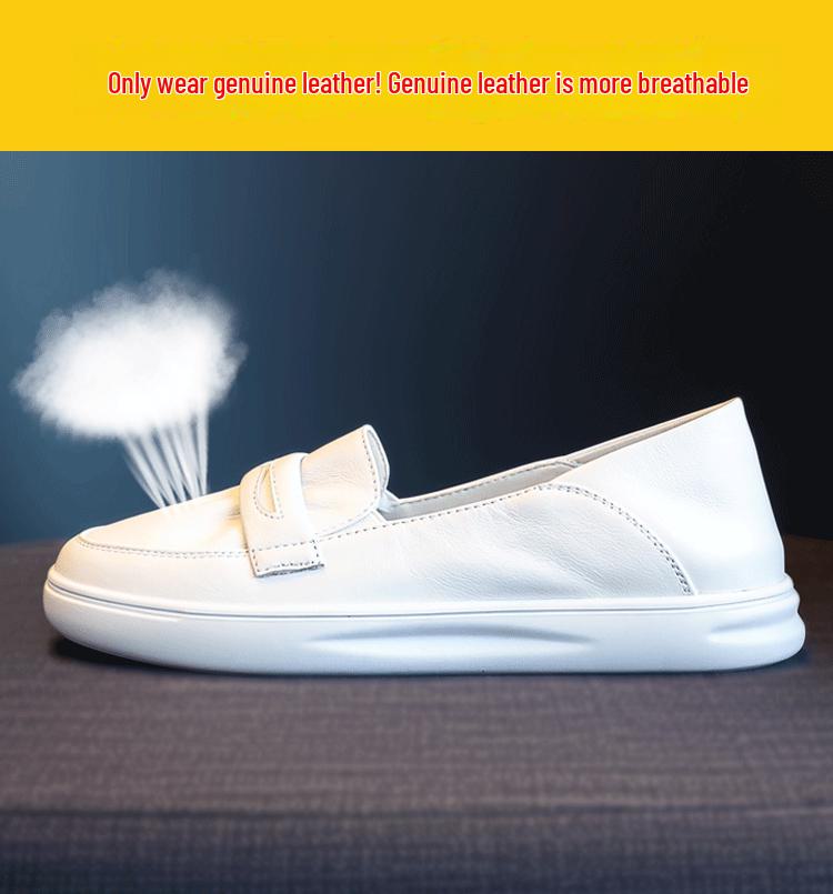 2024 Women's All-Leather White Slip-On Flats - Spring & Autumn Casual Maternity Shoes