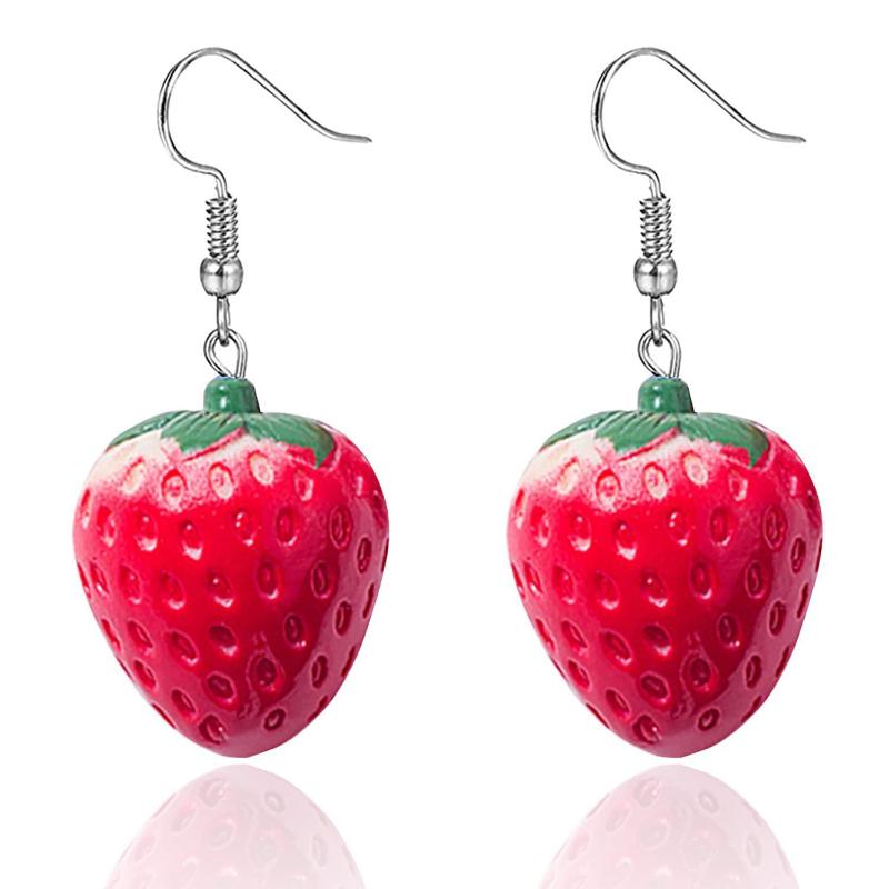 Unique Pastoral-Style Strawberry Earrings Hooks And Pendants Featuring Three-Dimensional Fruit Designs