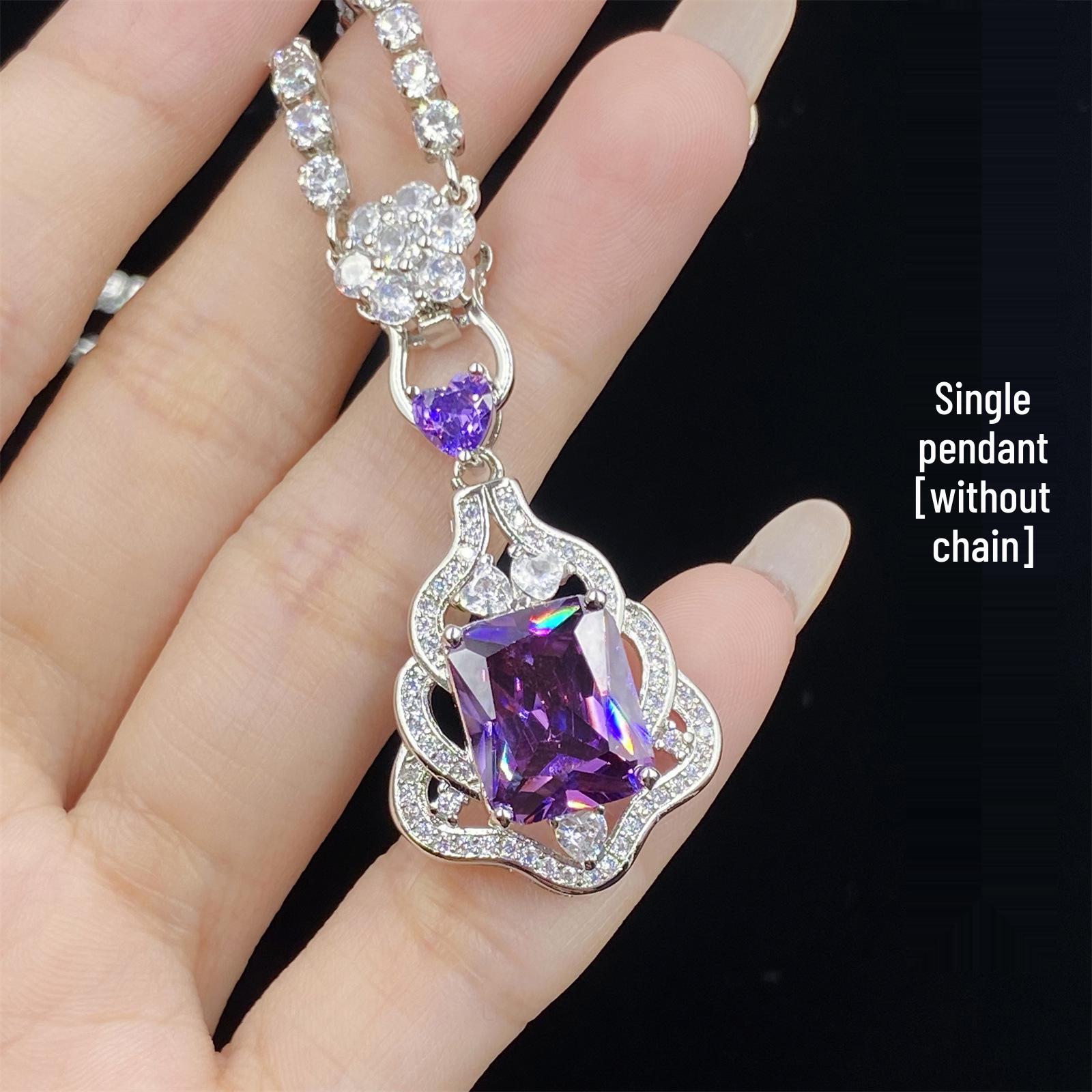 

Розкішний набір кулон, кільце та сережки з імітацією аметисту та діамантами для жінок