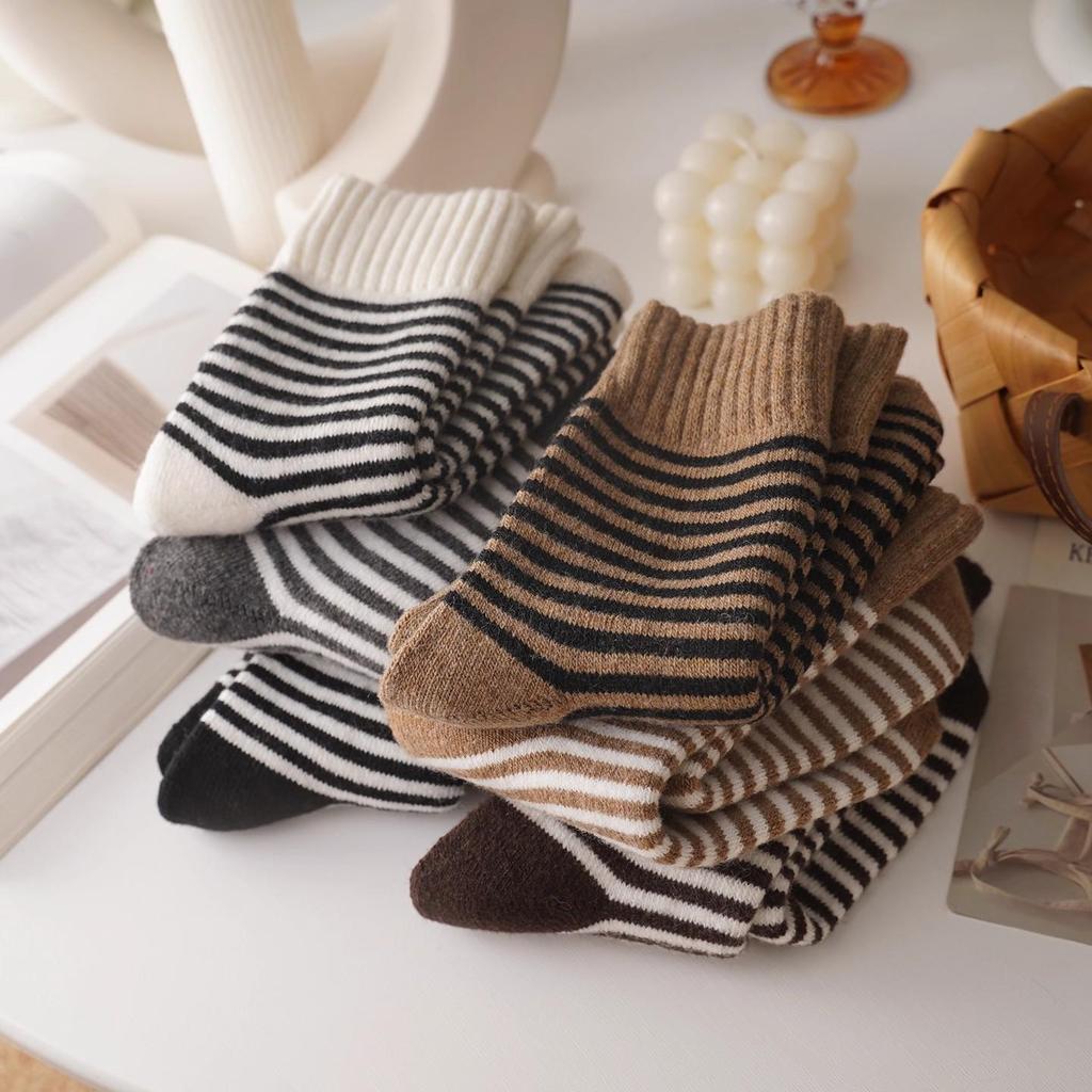 Women's Striped Fluffy Winter Socks - Warm, Thick, and Soft for Home & Sleep