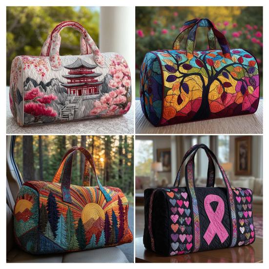 Vintage Quilted Duffel Bag Women Colorful Retro Travel Tote Floral Weekender Bag Overnight Bag for Gym Shopping