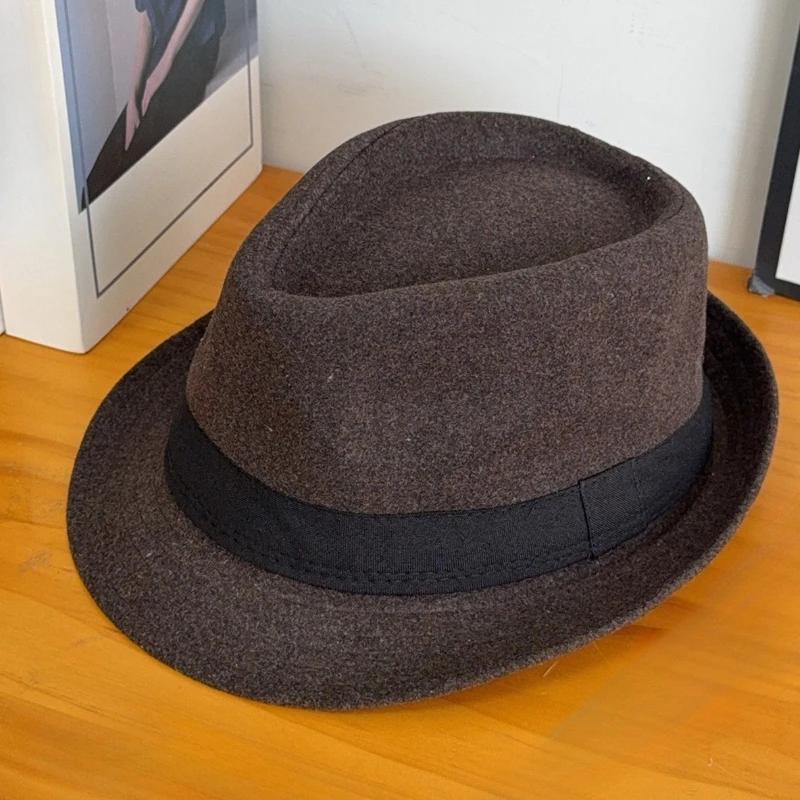 Men Winter Thick Warm Hats Gentleman Jazz Cap Classical Narrow Brim Top Hat Cold Weather Dress Hat
