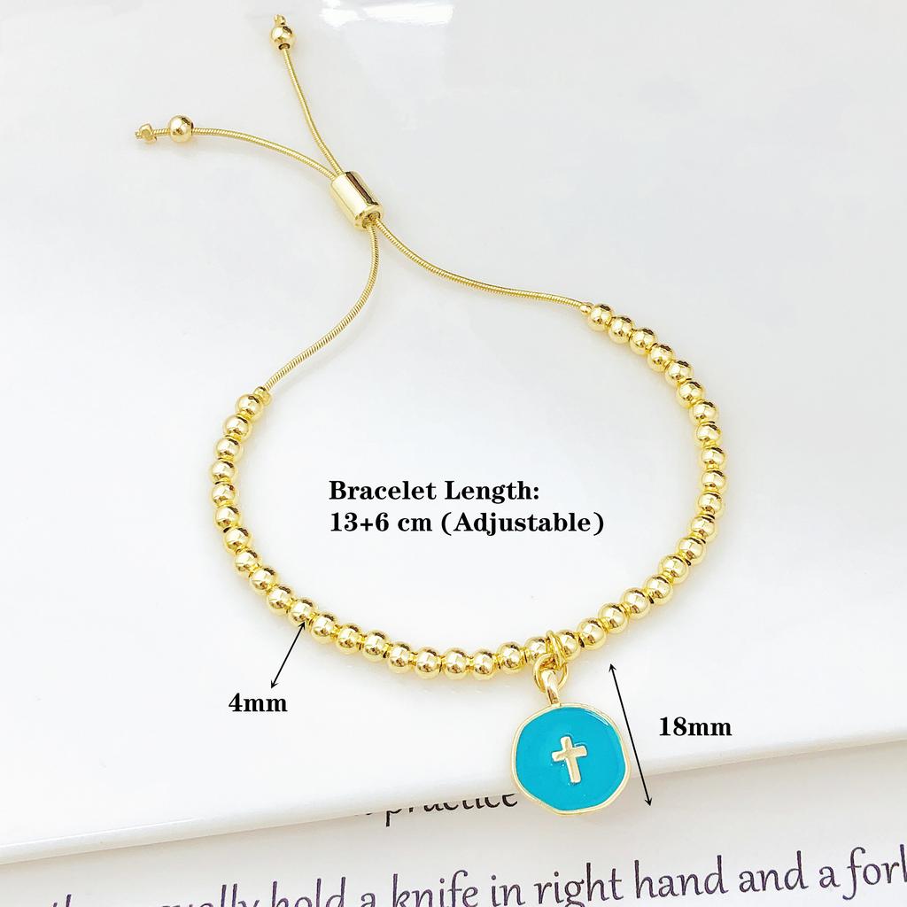 Simple Round Cross Copper Bead Chain Bracelet Adjustable Drawstring Charm Bracelet Classic for Men Women Party Wedding Jewelry