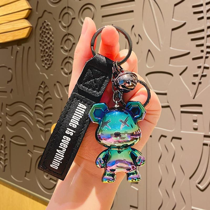 

Bear Cartoon Trendy Keychain Durable Acrylic Car Key Holder Perfect For Gifts Purple