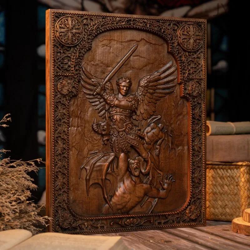 Religious Vintage Archangel Michael Defeated Satan Plaque Living Room Bedroom Mural Saint Statues