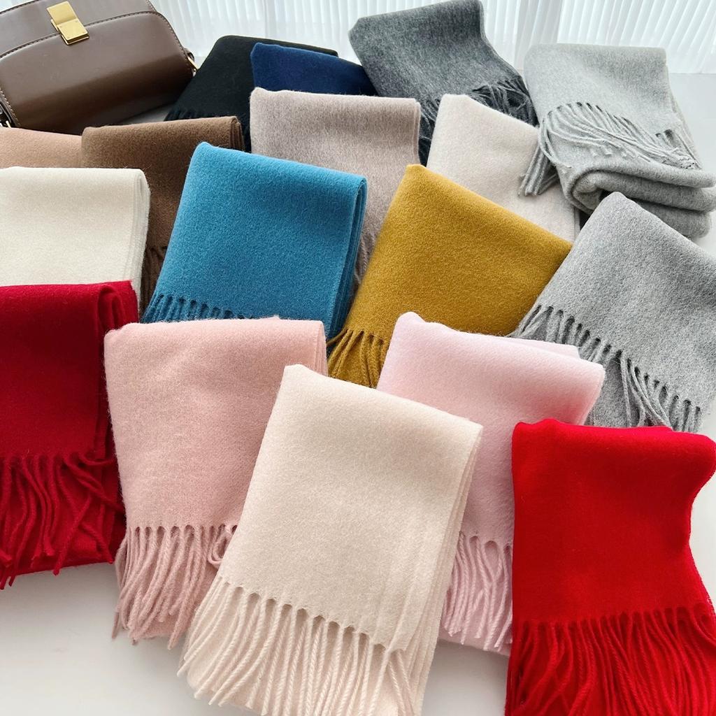 100% Wool Winter Scarf For Women Long Warm Cashmere Scarves Hijab Solid Lady Shawl Wrap Female Pashmina Bandana Head Scarfs