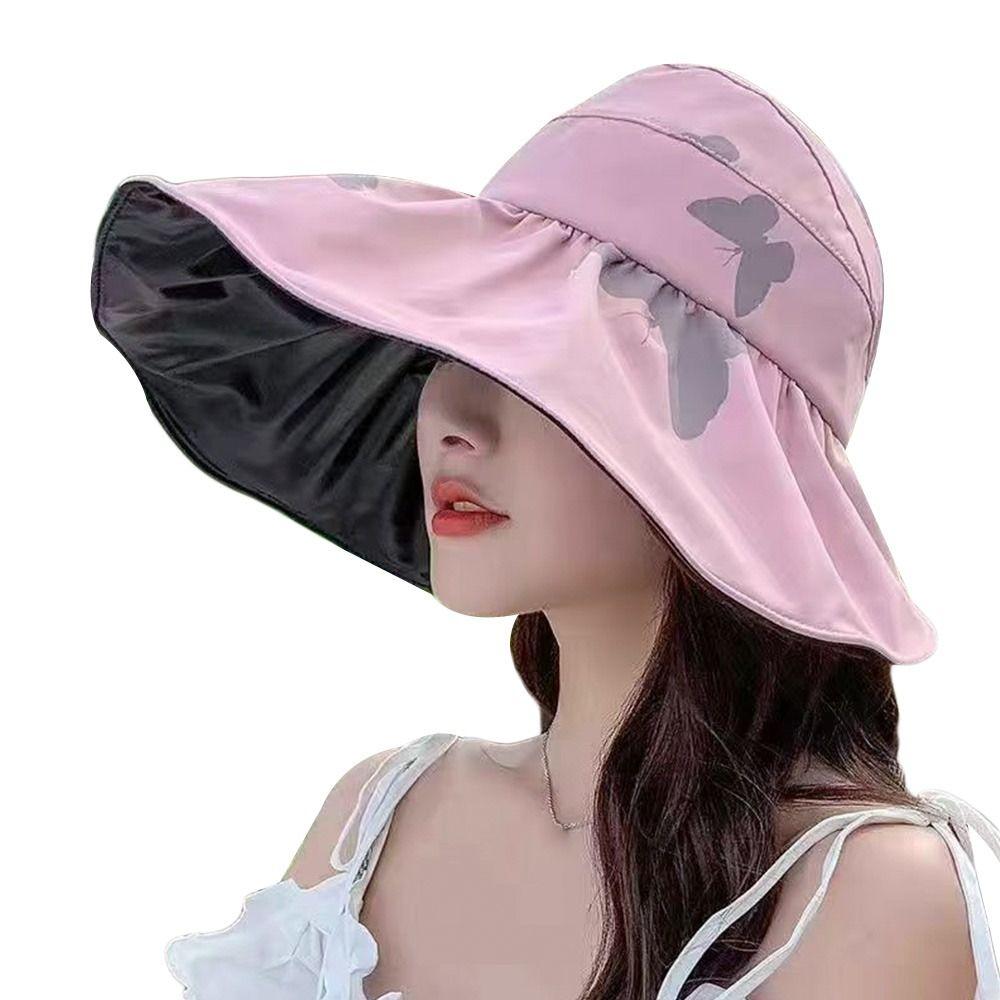 Women Empty Top Foldable UV Protection Panama Hat Beach Cap Sunshade Hat Sun Cap Bucket Hat