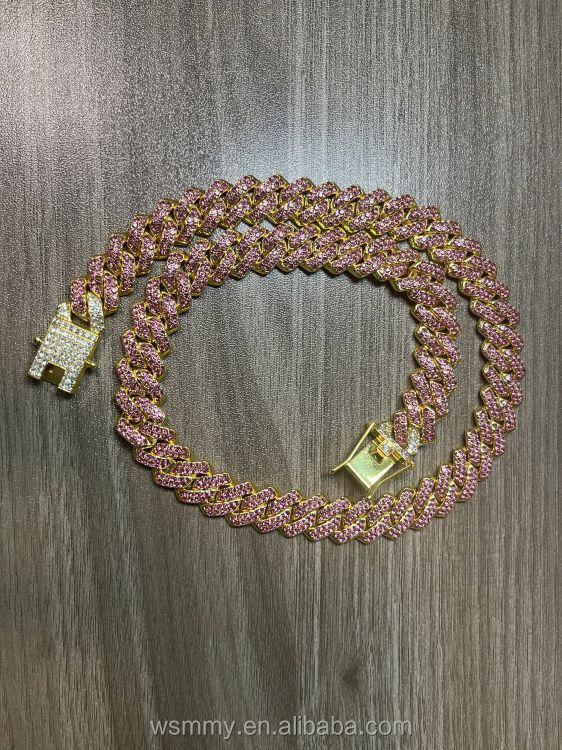 New Design Rhinestone Diamond Necklace for Men Mixed Inlaid Gold Iced Out Baguette Cuban Link Chain
