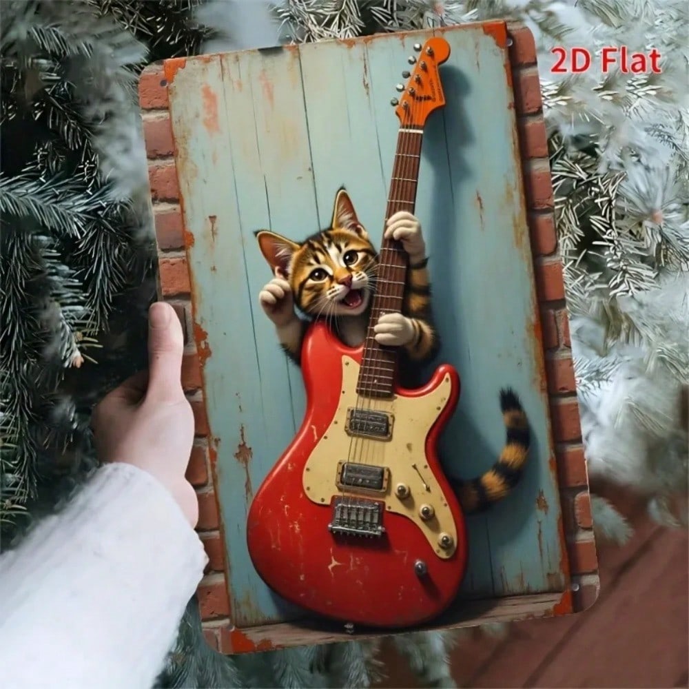 Rockstar Cat Metal Sign Retro Tin Wall Art 12x8 Inch for Living Room Bedroom Home Decor