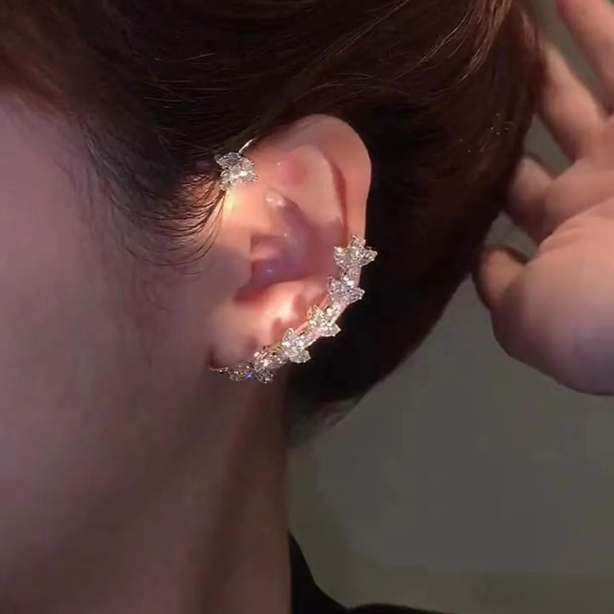 Новый Искрящийся Лист Кафф на Ухо - Без Прокола, Холодный Стиль 2025, Высококачественный Хрящевой Серьга