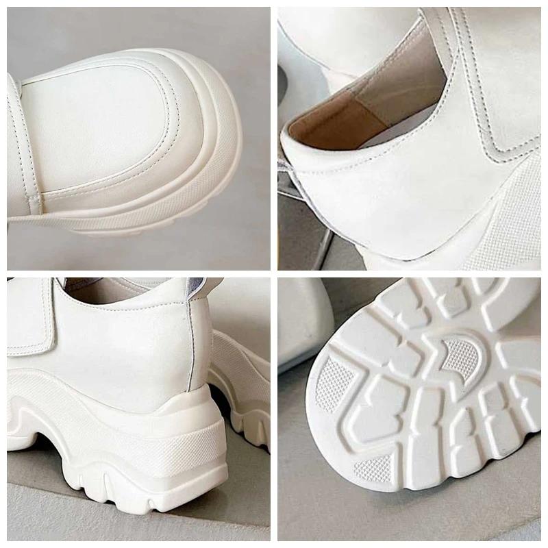 Fashion 9.5cm Genuine Leather Women Platform Wedge Pumps Flats Luxury Mary Jane Pils Mules Boots Hook Spring Autumn Spring Shoes