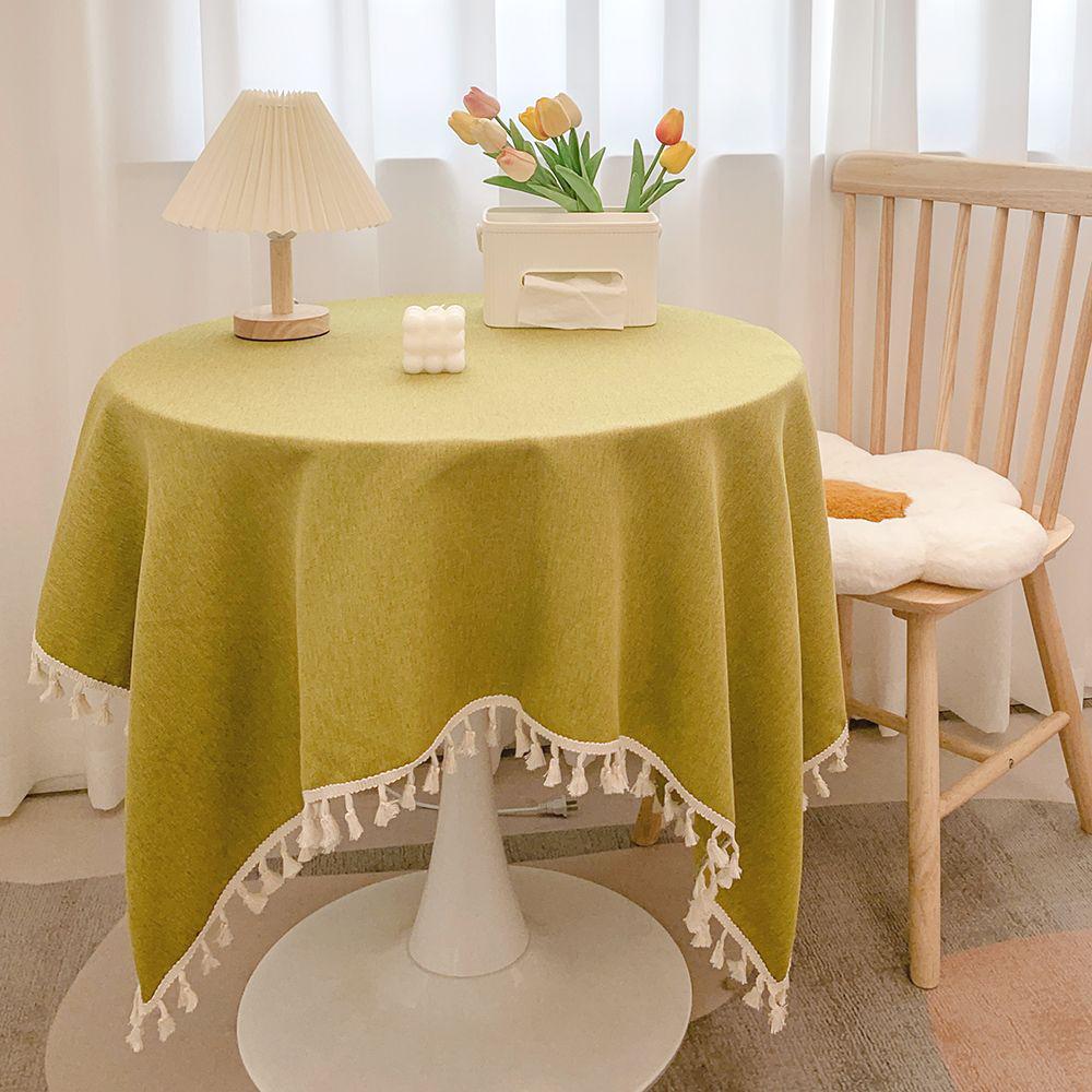 Japanese Tassel Cotton Linen Tablecloth - Stylish and Fresh Decoration for Round Coffee or Dining Tables