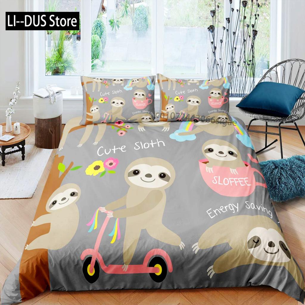 Sloth Bedding Set King SizeCartoon Duvet Cover Set for Kids Girls BoysSloth Pattern Comforter Cover1 Quilt Cover 3 Pieces
