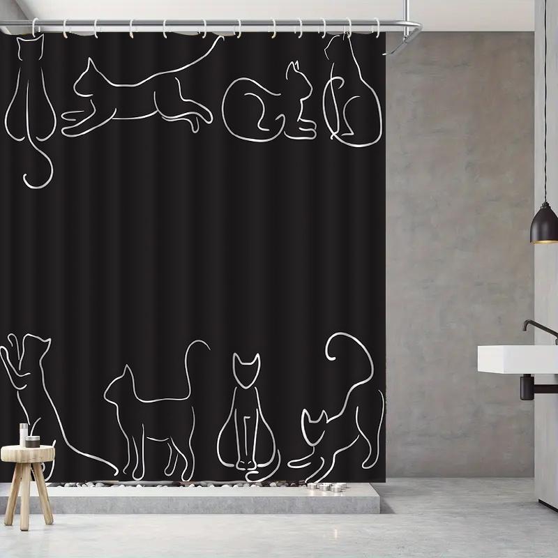1 pièce Rideau de douche motif chaton mignon, Tissu polyester, Avec crochets, Lavable en machine, Convient pour la décoration de salle de bain.