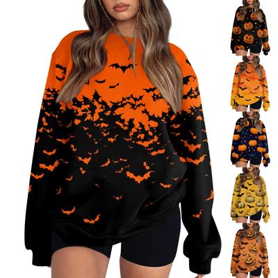 Women's Fashion Casual Long Sleeve Halloween Printed Neck Sweatshirt Top