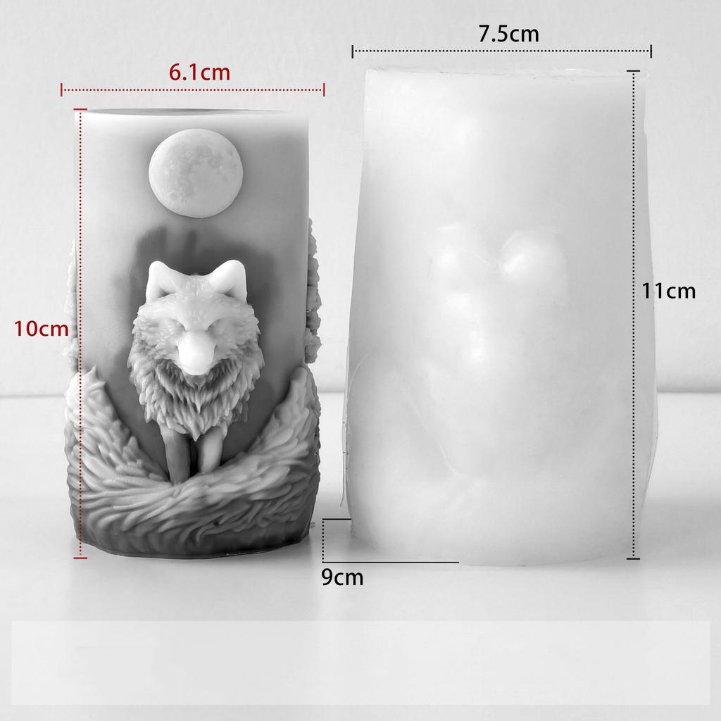 Diy Epoxy Resin Mold Non-Stick Cylindrical Silicone Mold Wolf Head Candle Mold Temperature-Resistant For Gifts Home Decoration