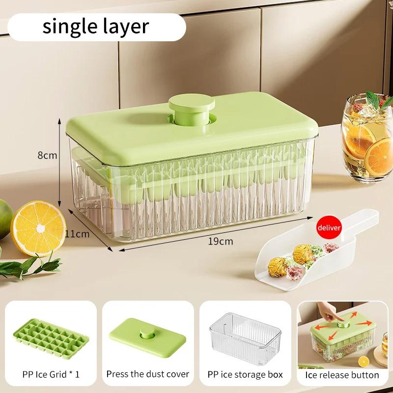 

28 Grids Ice Cube Mold Press Ice Tray Bucket Multifunctional Ice Maker with One-touch To Release Portable Ice Box Ice Cube Tray