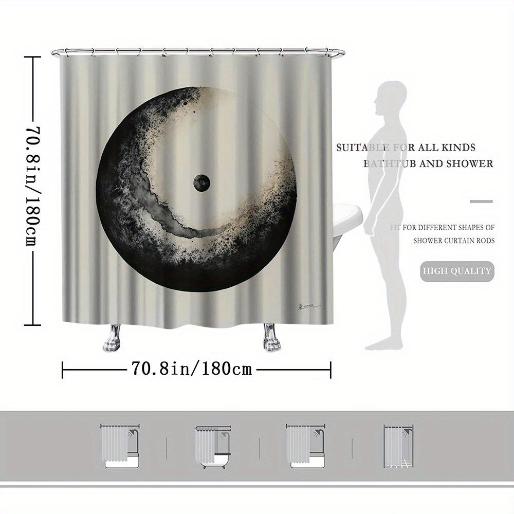 Minimalist Abstract Ink Shower Curtain - Black To White Gradient With Central Dot, Modern Japanese Bath Decor