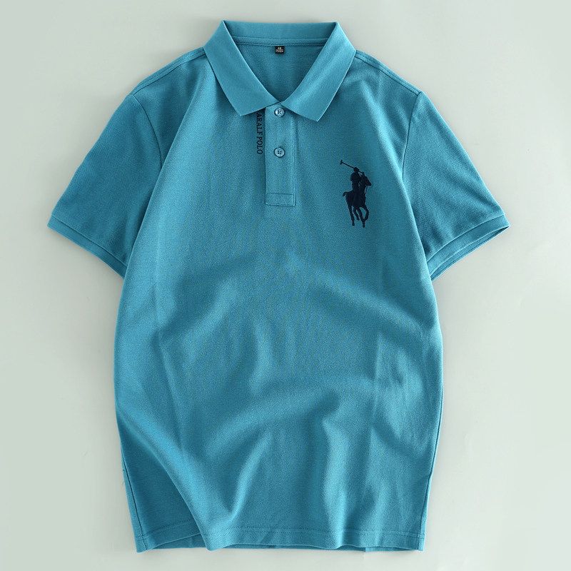 Men's Summer Cartoon Embroidered Polo Shirt, All-Cotton Business Casual Short-Sleeve T-Shirt, Export Surplus Stock