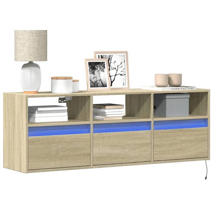 VidaXL Meuble TV mural avec lumières LED chêne sonoma 130x31x45 cm 852343