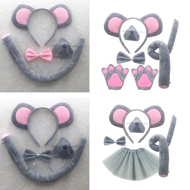 Mouse Costume Set Mouse Ears Headband Tail Bow Tie Nose Gloves Tutu Skirt for Kid Halloween Christmas Animal Cosplay